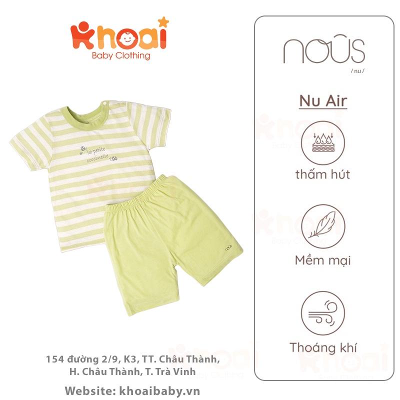 Bộ cài vai cộc Nous kẻ xanh lá - Chất liệu Nu Air 95% cotton thiên nhiên