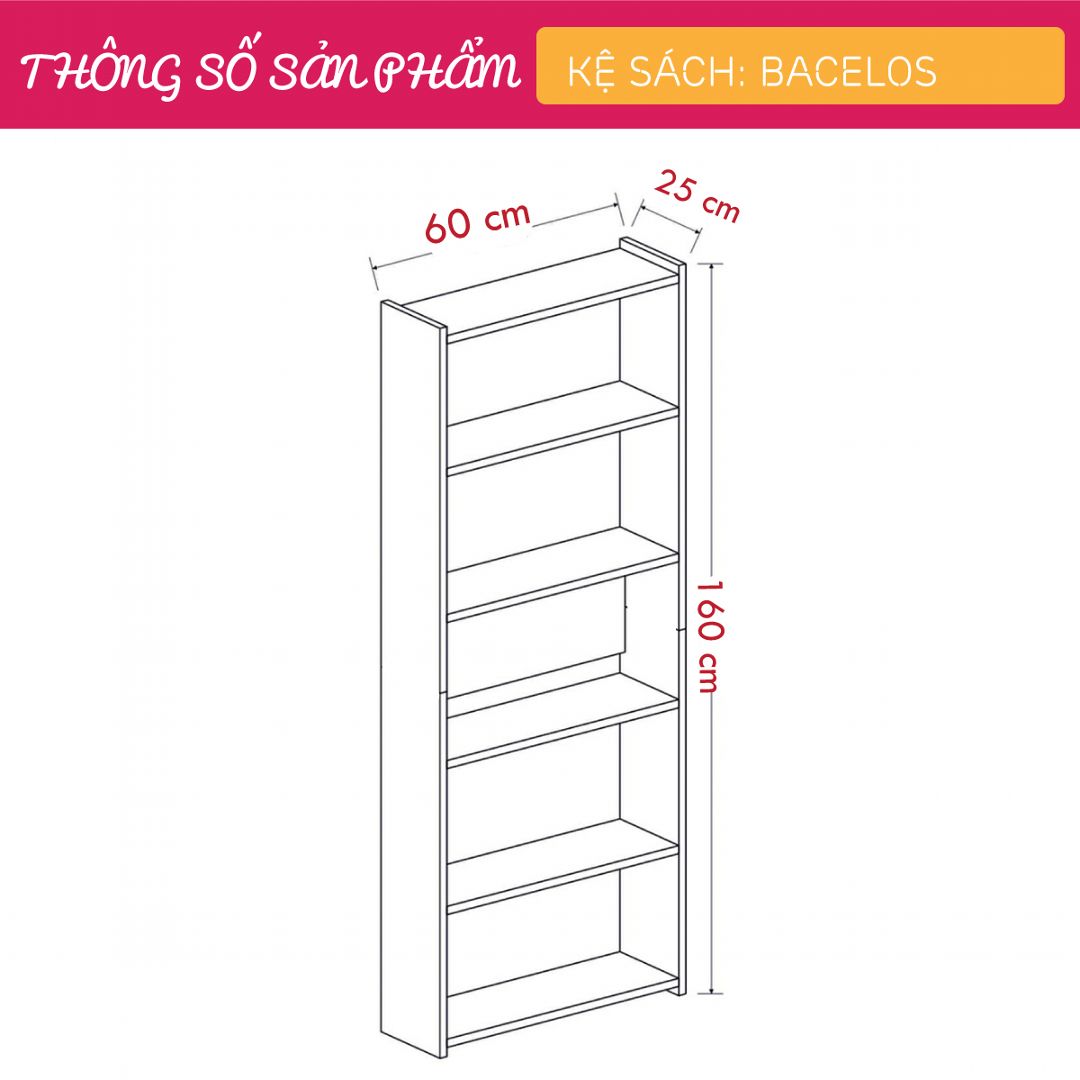 Kệ sách, kệ trang trí gỗ hiện đại SMLIFE Bacelos | Gỗ MDF dày 17mm chống ẩm | D60xR25xC160cm