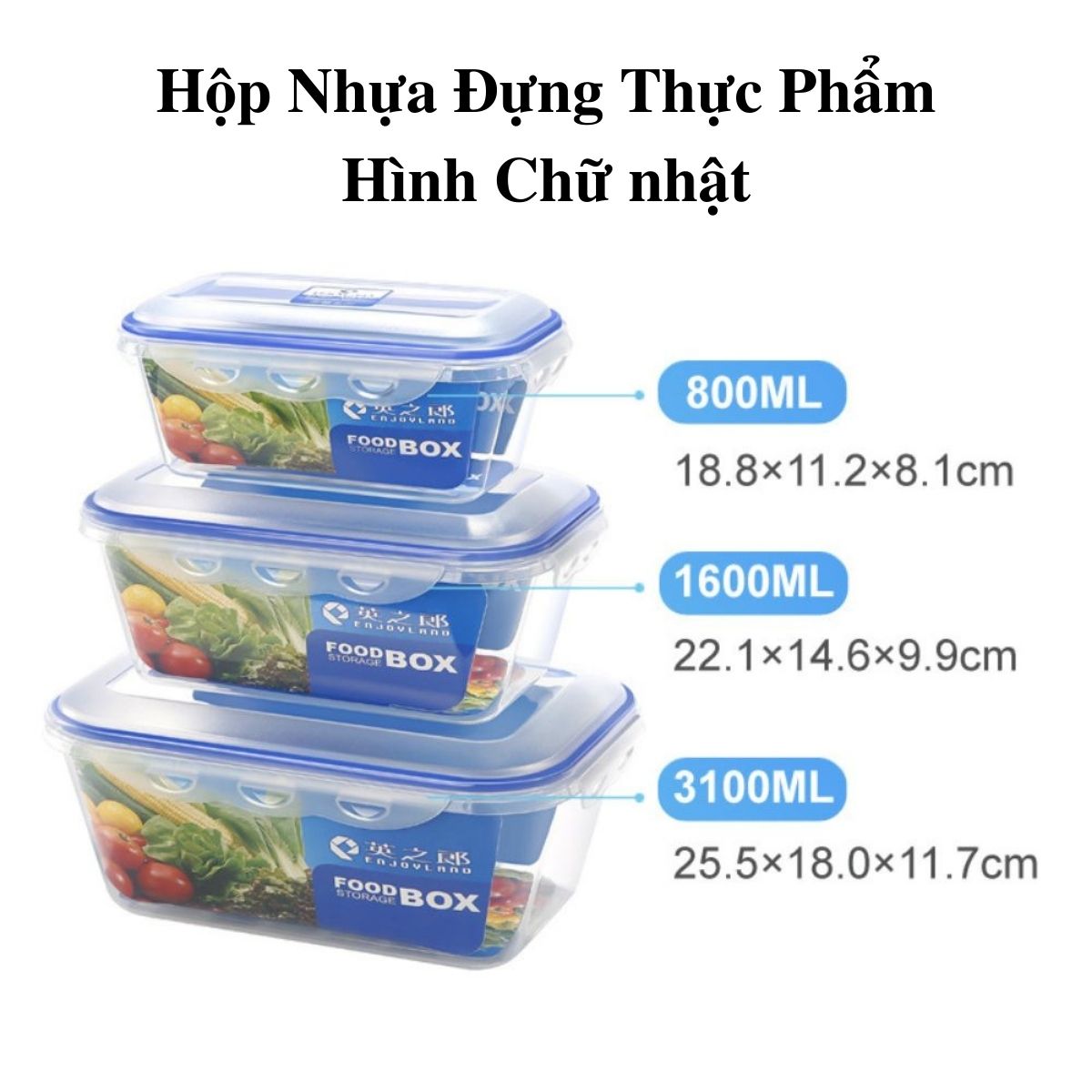 Hộp Nhựa Đựng Thực Phẩm SMARTCHOICE Cao Cấp, Hộp Đựng Thức Ăn Dùng Cho Tủ Lạnh, Lò Vi Sóng, An Toàn Cho Sức Khỏe, Đủ Size 800ml-1600ml-3100ml - Hình Chữ Nhật