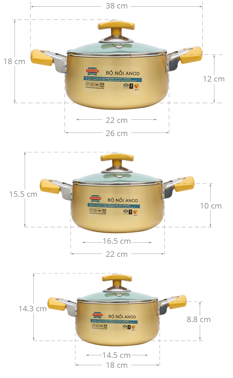 Nồi ANOD SUNHOUSE 18-22-26CM