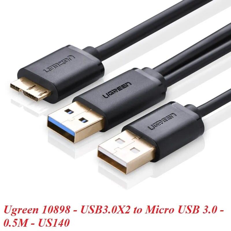 Ugreen UG10898US140TK 0.5M màu Đen Cáp USB 3.0 sang MICRO USB 3.0 cho ổ cứng hỗ trợ nguồn - HÀNG CHÍNH HÃNG