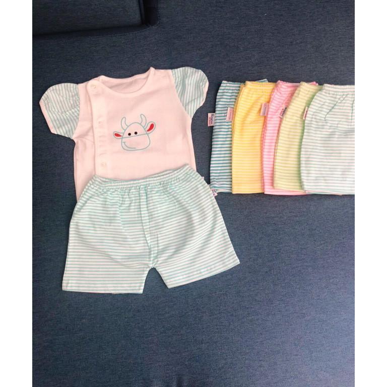 Đồ bộ cộc tay bé gái sơ sinh cài vai , đồ bộ sơ sinh 100% cotton