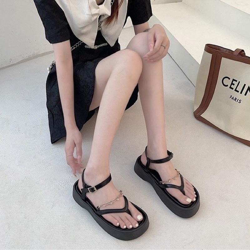 Giày sandal nữ Ulzzang, giày quai hậu đi học nữ phong cách tiểu thư quai mảnh kèm xích đế cao