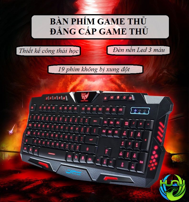 Bàn Phím Chơi Game Huqu HQ-M200 - Đèn Led 3 Màu-Hàng Chính Hãng