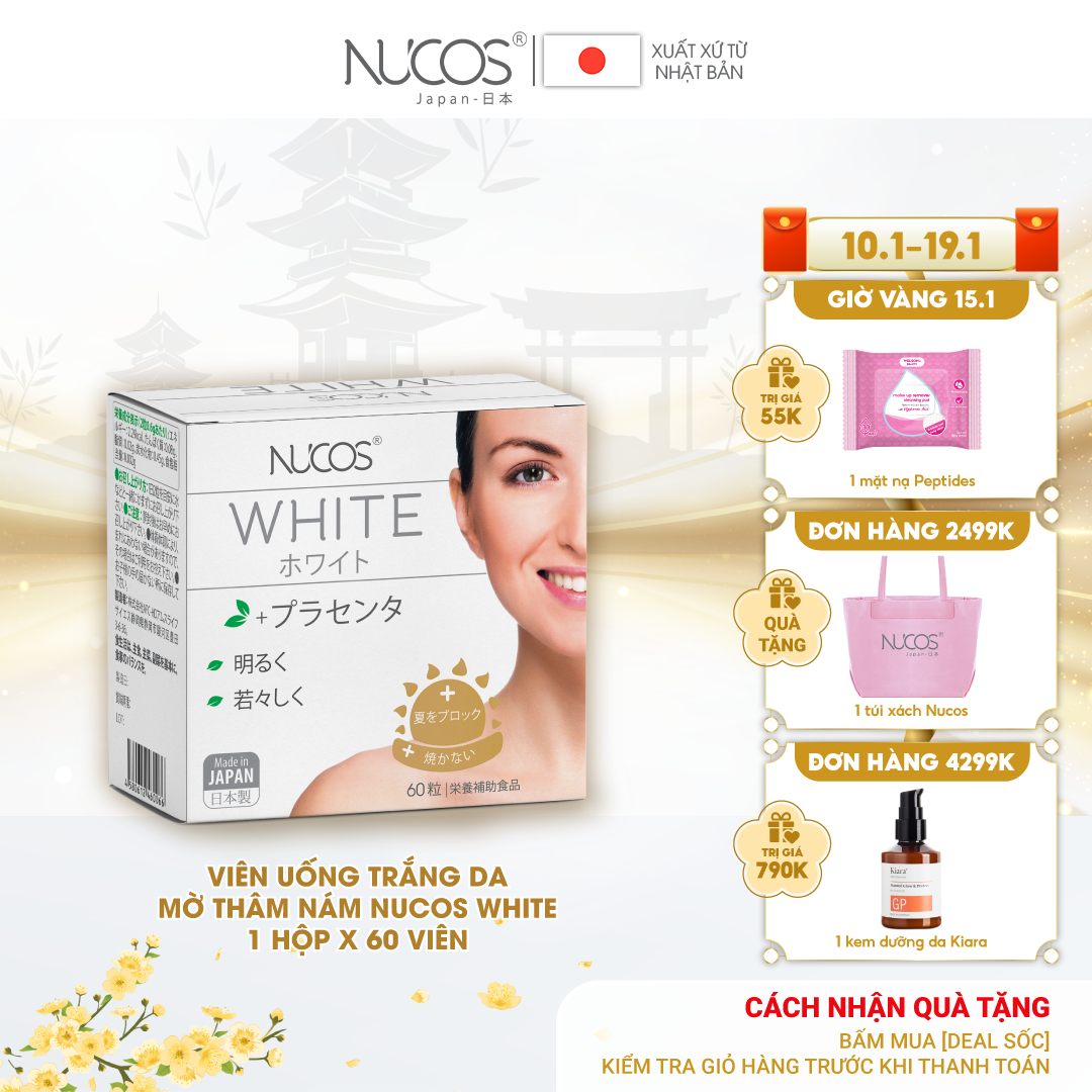 Viên uống trắng da giảm nám chống nắng Nucos White 60 viên