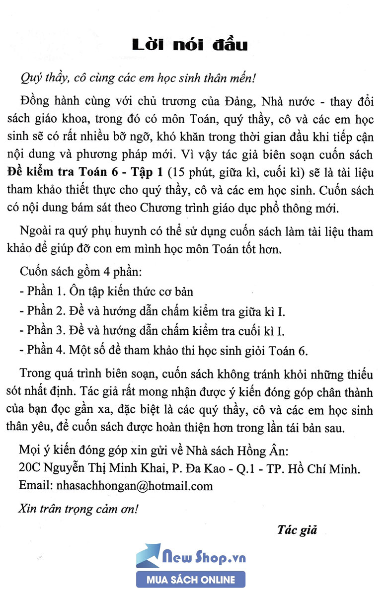 Đề Kiểm Tra Toán Lớp 6 - Tập 1 (Biên Soạn Theo Chương Trình Giáo Dục Phổ Thông Mới) - HA