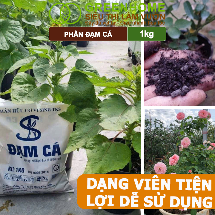 Phân Đạm Cá Greenhome, Bao 1kg, Viên Nén, Hữu Cơ Vi Sinh Bón Rau, Quả