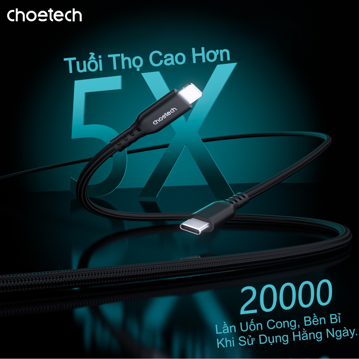 Cáp sạc nhanh và truyền dữ liệu Type C to iP Choetech XCL-1021 công suất 20W dài 1m8 - Hàng chính hãng