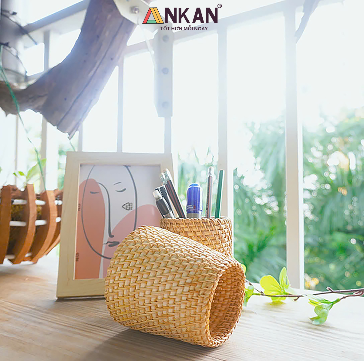 Cốc Mây Tre Đan Thủ Công Đa Năng - Đựng Bút, Cắm Hoa, Trang Trí Bàn Làm Việc - Phong Cách Vintage