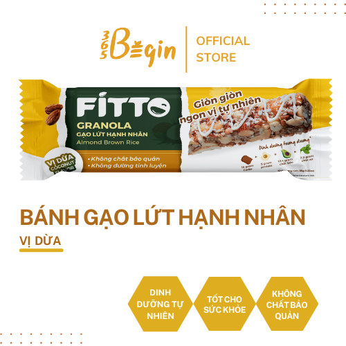 THANH NĂNG LƯỢNG HẠT &amp; GẠO LỨT HƯƠNG VỊ DỪA - FITTO - COCONUT