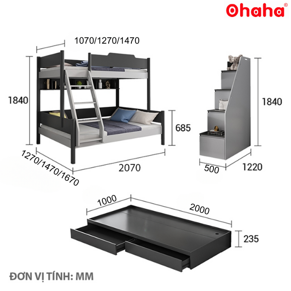 GIƯỜNG TẦNG THÔNG MINH ĐA NĂNG OHAHA - GTĐN002