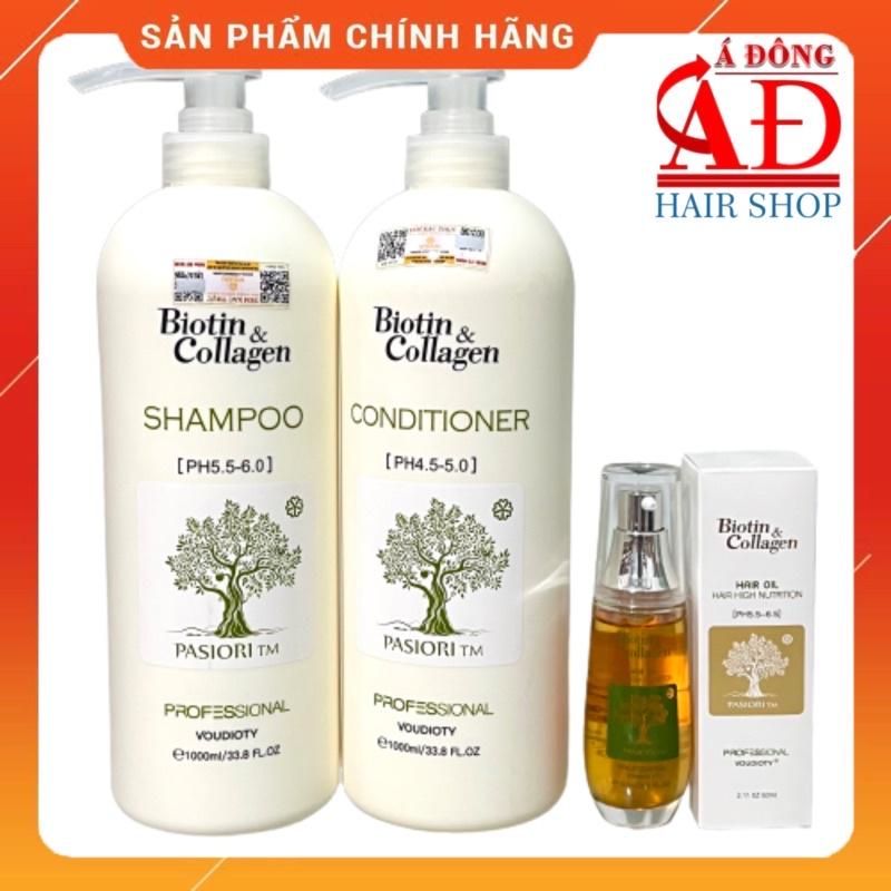 Cặp dầu gội xả Biotin &amp; Collagen Pasiori trắng phục hồi kích thích mọc tóc của Ý + Tặng tinh dầu 50ml