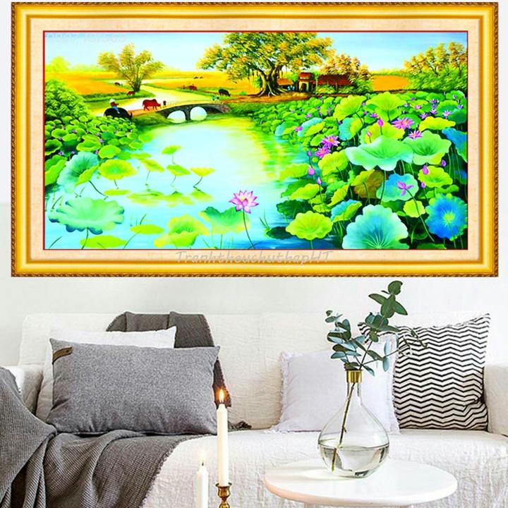 Tranh đính đá đầm sen VS128 - tự đính