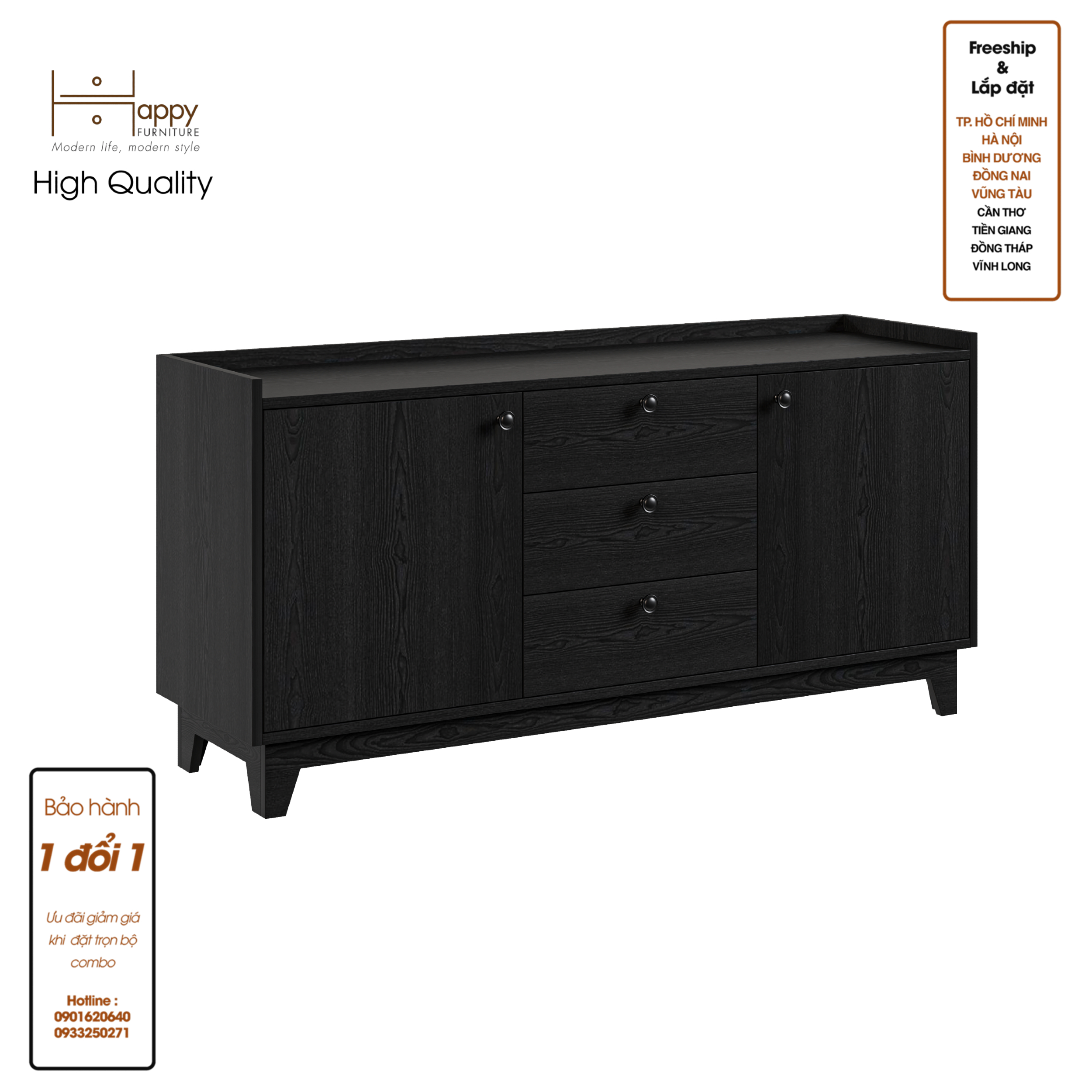 [Happy Home Furniture] KINA , Kệ ti vi 3 ngăn kéo - 2 cửa mở , 140cm x 40cm x 68cm ( DxRxC), KTV_011