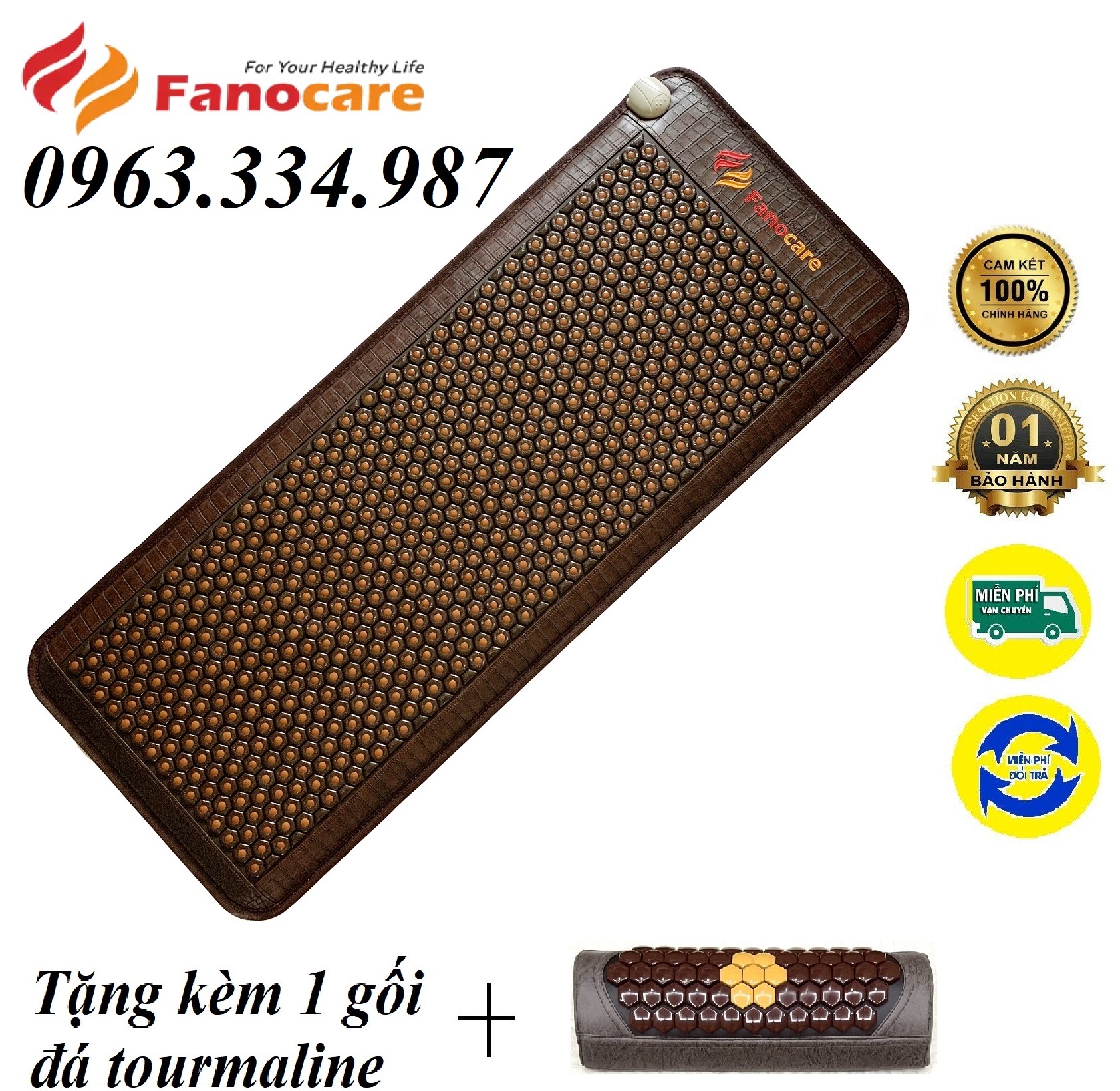 Thảm/Nệm đá nhiệt nóng Fanocare đá mắt ngọc KT 60x150cm T3000