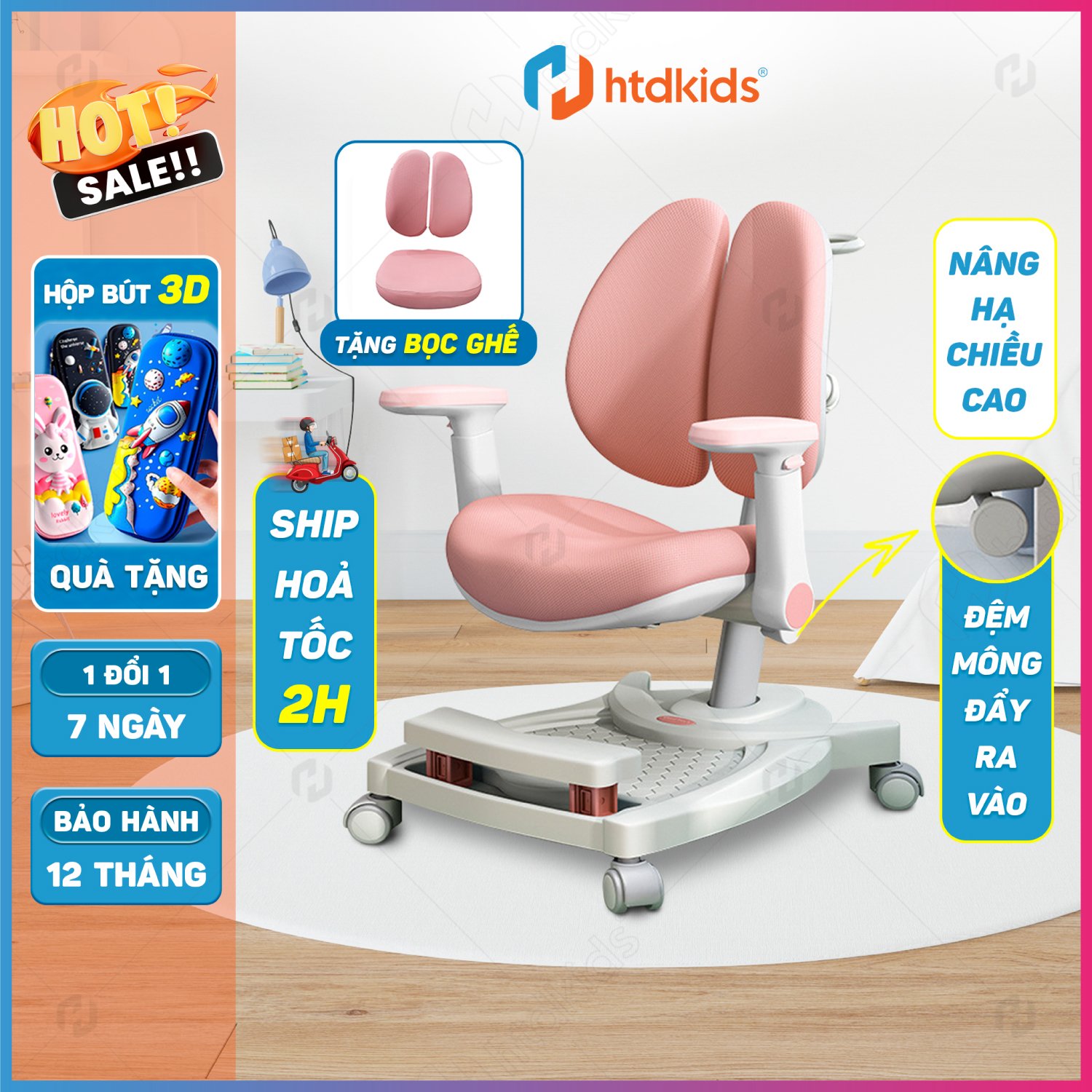 Ghế chống gù bảo vệ cột sống cho trẻ phiên bản 5D mới nhất nâng cấp gác chân thông minh