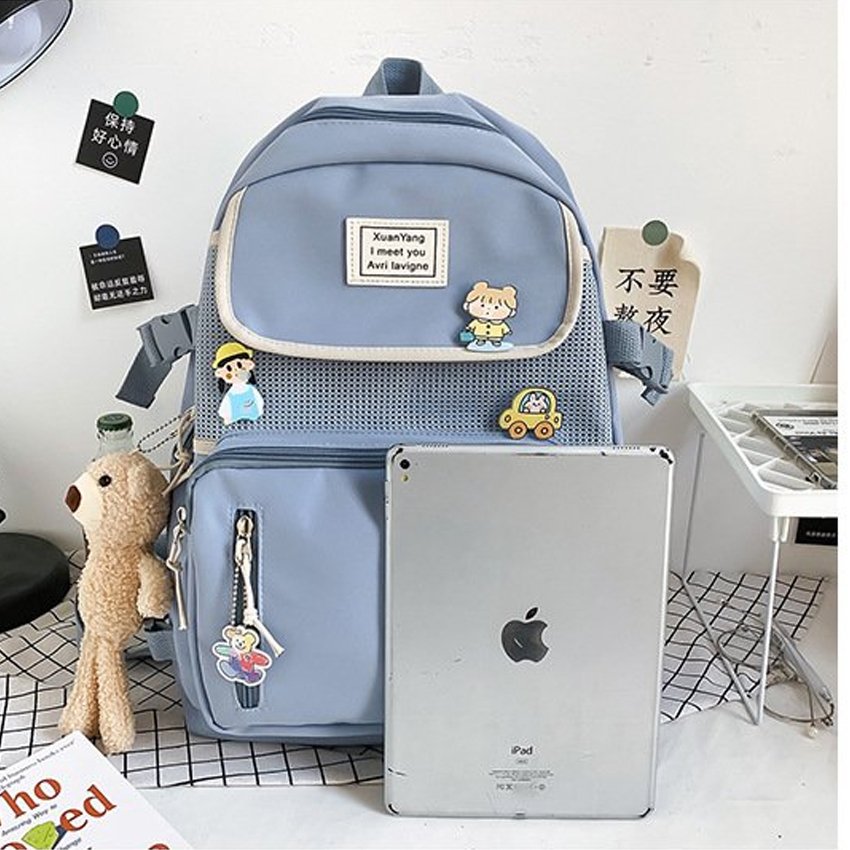 Balo Nữ Đi Học Laptop Chống Nước thời trang ulzzang cặp sách đi học Sinh viên học sinh tặng kèm gấu và sticker TN203