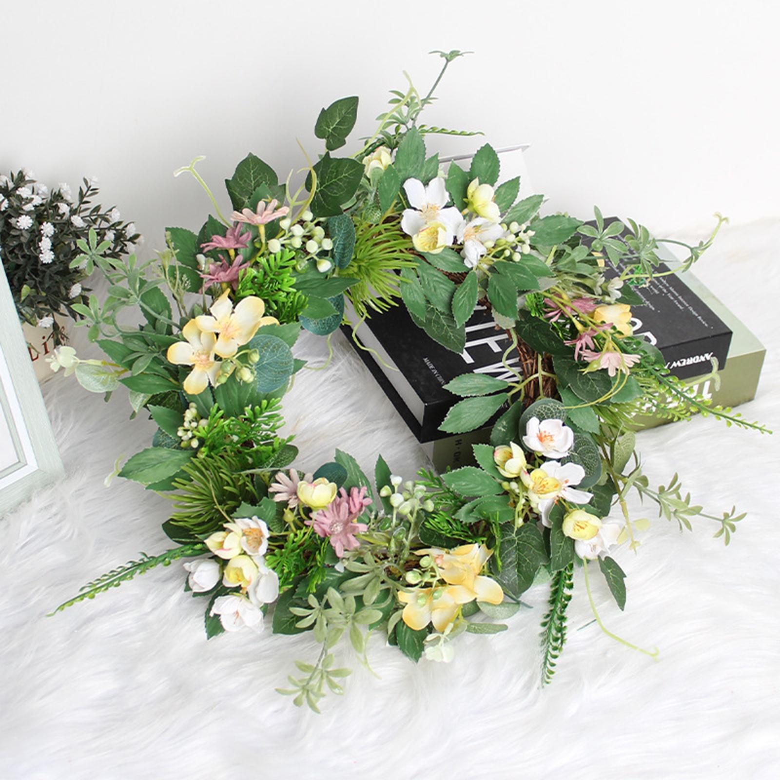 Front Door Wreath Garland Green Leaf Welcome Sign for Home Farmhouse Decor