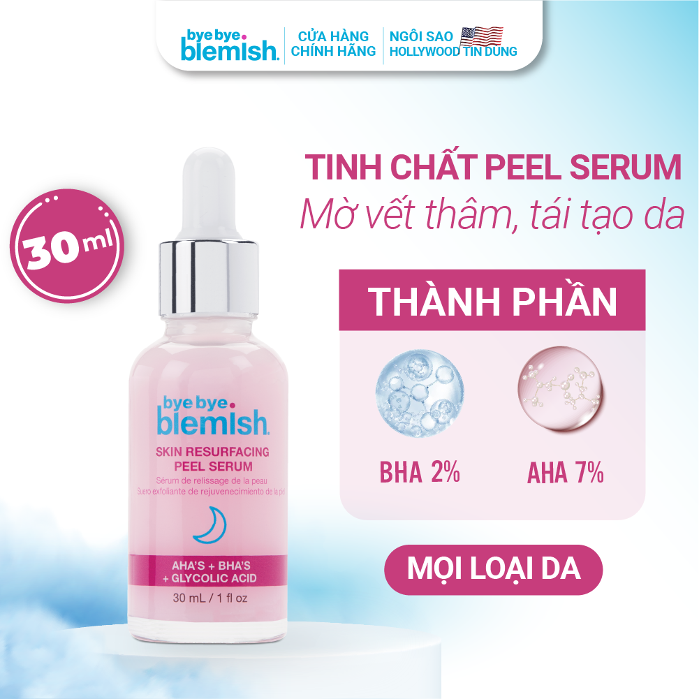 Tinh chất Peel da AHA + BHA giúp tái tạo, mờ thâm, mịn màng da Bye Bye Blemish Skin Resurfacing Peel Serum 30ml