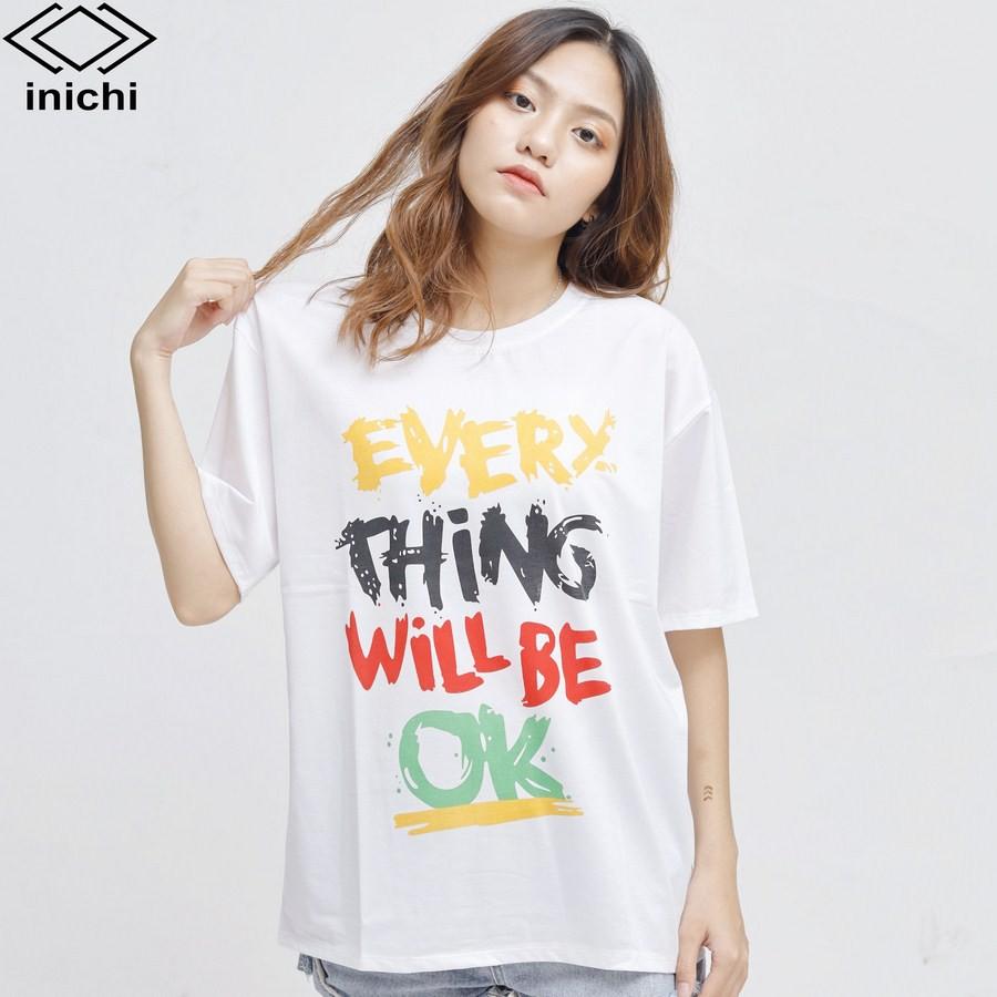 Áo thun tay lỡ form rộng INICHI A586 phong cách Unisex cho cả nam nữ hình in chữ OK
