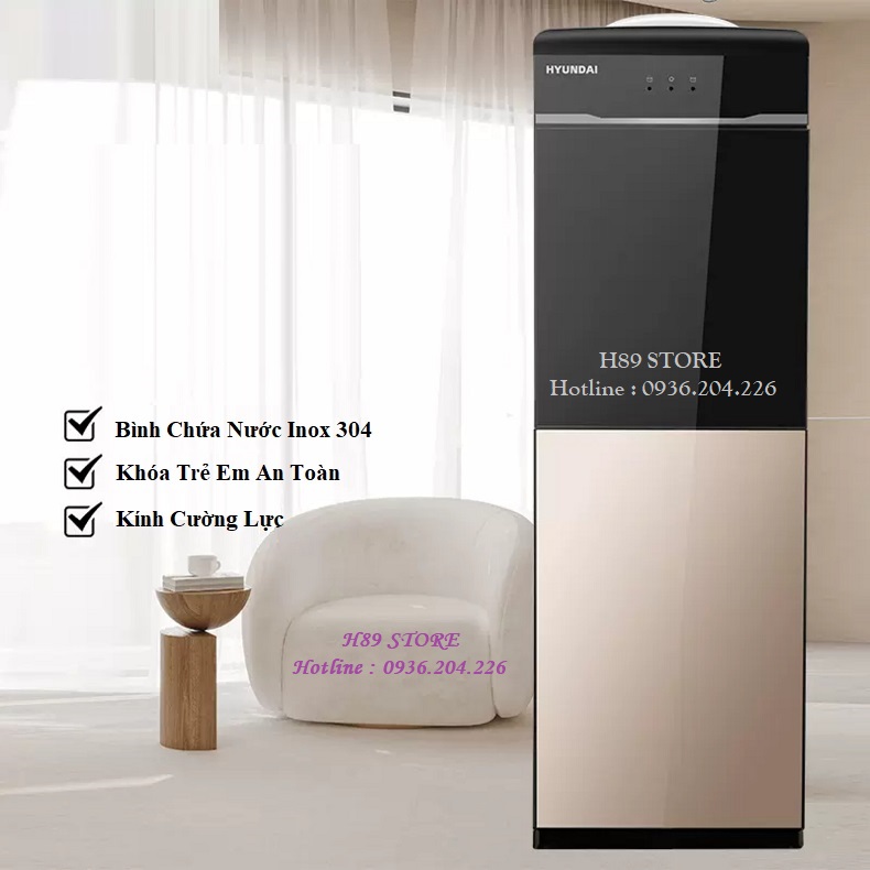 Cây nước nóng lạnh Hyundai 2 chiều, cây nước nóng lạnh úp bình thông minh màn hình Led cao cấp