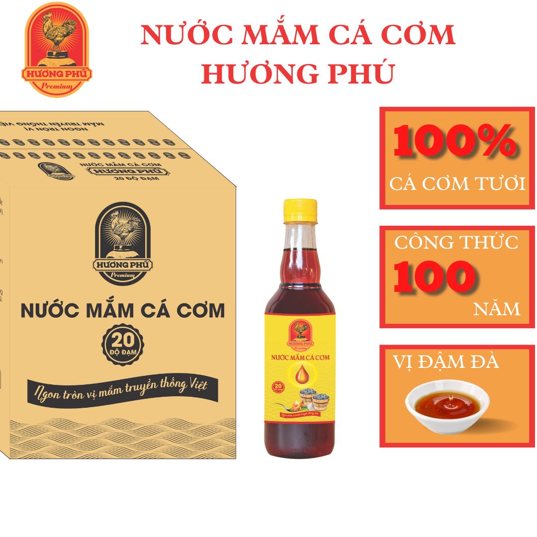 Nước mắm cá cơm Hương Phú |thùng12 chai | nước chấm | nước mắm | 20 độ đạm | 500ml | P50020