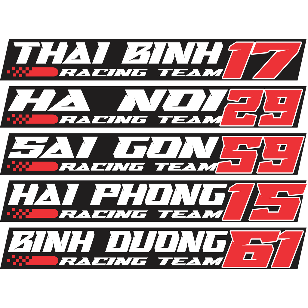 Tem dán xe, sticker RACING TEAM dán xe 63 tỉnh thành Việt Nam siêu Hot, Decal cao cấp, bền màu, cắt sẵn - ANCHI PRINTING