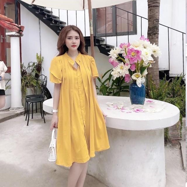 Váy bầu cộc taychất cotton siêu mền, siêu mịnkhông xù, không bai mặc đi làm đi chơi đều đượcFree size 40~&lt;68