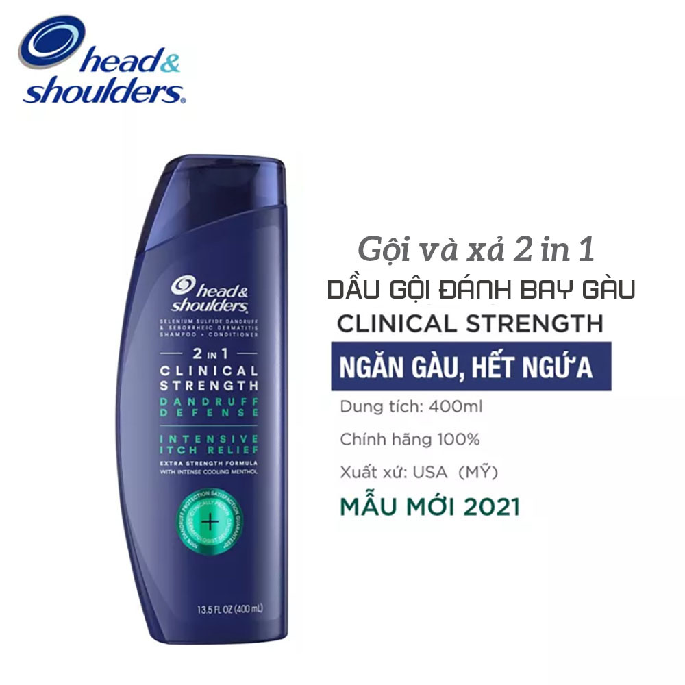 Dầu gội xả sạch gàu Head &amp; Shoulders Clinical Strength 2in1 400ml-tem xanh (Giảm ngứa chuyên sâu) ( KHÔNG XUẤT HÓA ĐƠN ĐỎ -KHÔNG CÓ TEM PHỤ )