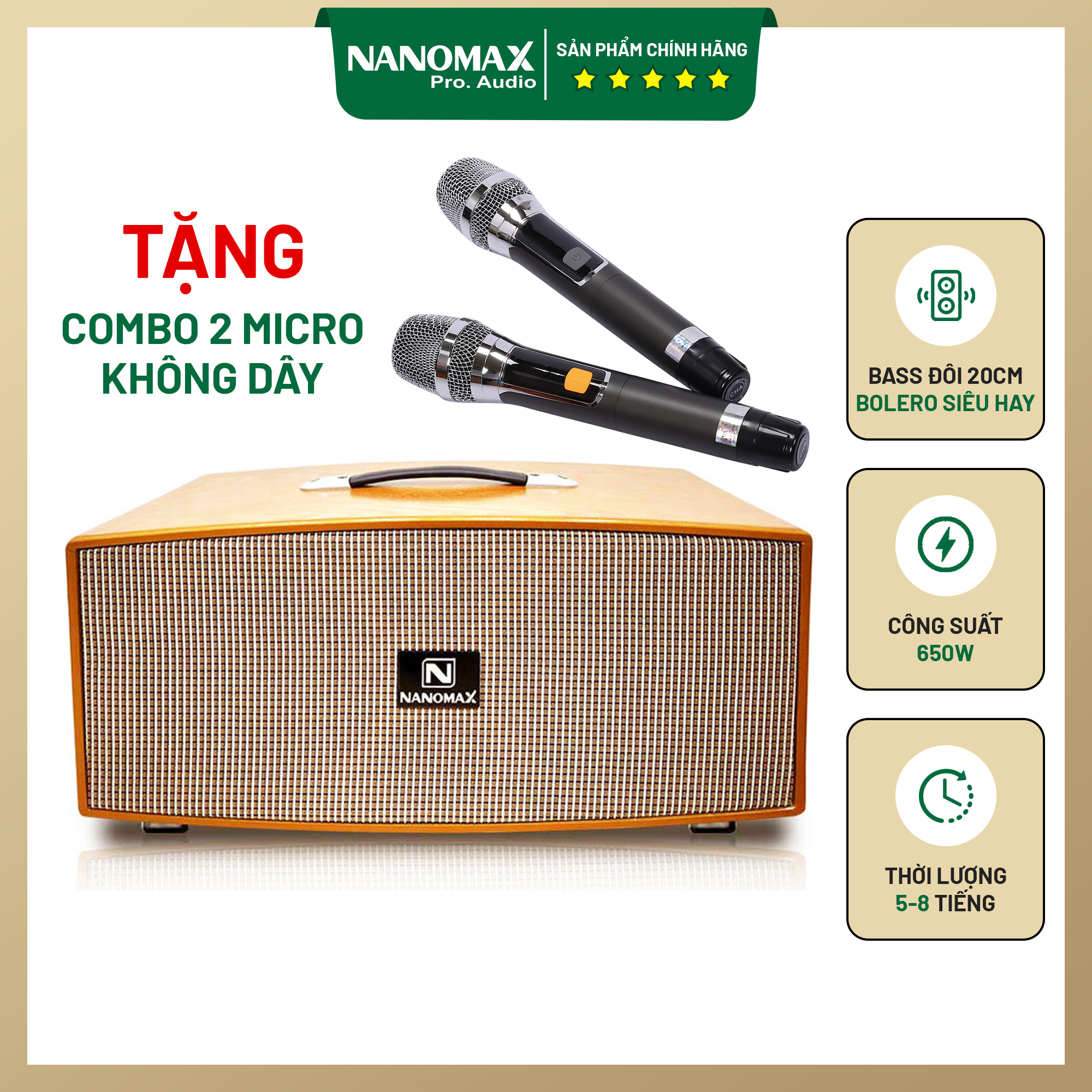 Loa Karaoke Xách Tay Nanomax X-220 Bluetooth Bass Đôi 20cm Công Suất