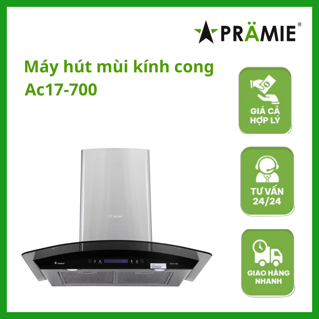 Máy hút mùi kính cong Pramie AC17-700_Vẫy tay_Hàng nhập khẩu Thái Lan