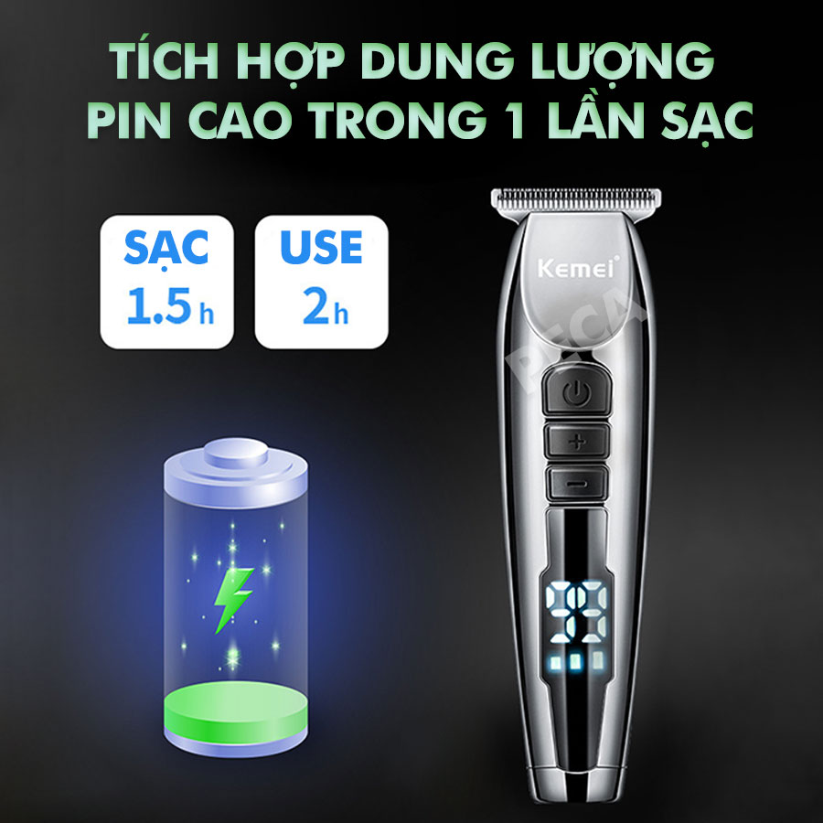 Tông đơ chấn viền Kemei KM-929 điều chỉnh 3 mức tốc độ sạc nhanh USB có màn hình LED hiển thị dùng cạo đầu, khắc fade tóc, cạo trắng chuyên nghiệp