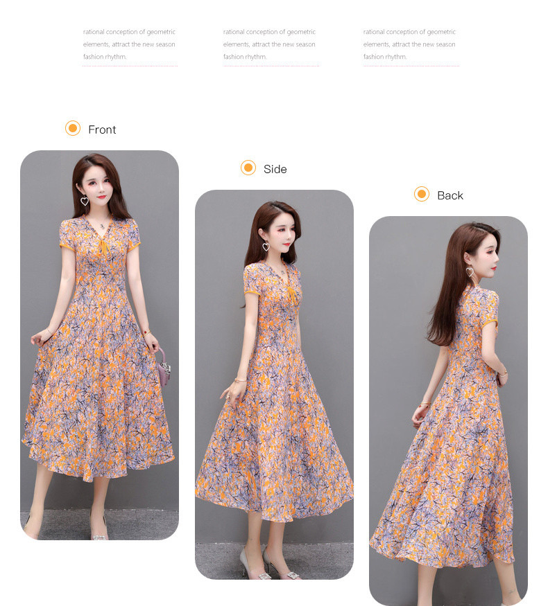 Đầm Xoè In 3D Hoa Lá Vàng Sắc Xuân Dáng Dài Vintage Cao Cấp