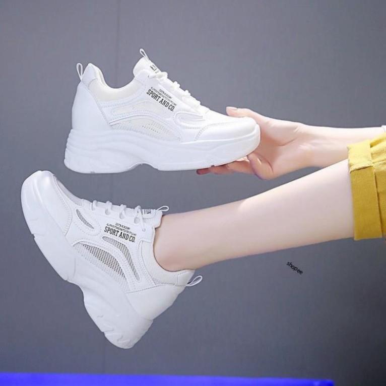 Freeship Giày Sneaker Nữ, Giày Thể Thao Nữ Giày Thể Thao Nữ Độn Đế 4-5Cm Mùa Xuân Thu Hàn Quốc Màu Trắng Giá Tốt Bảo Hàn