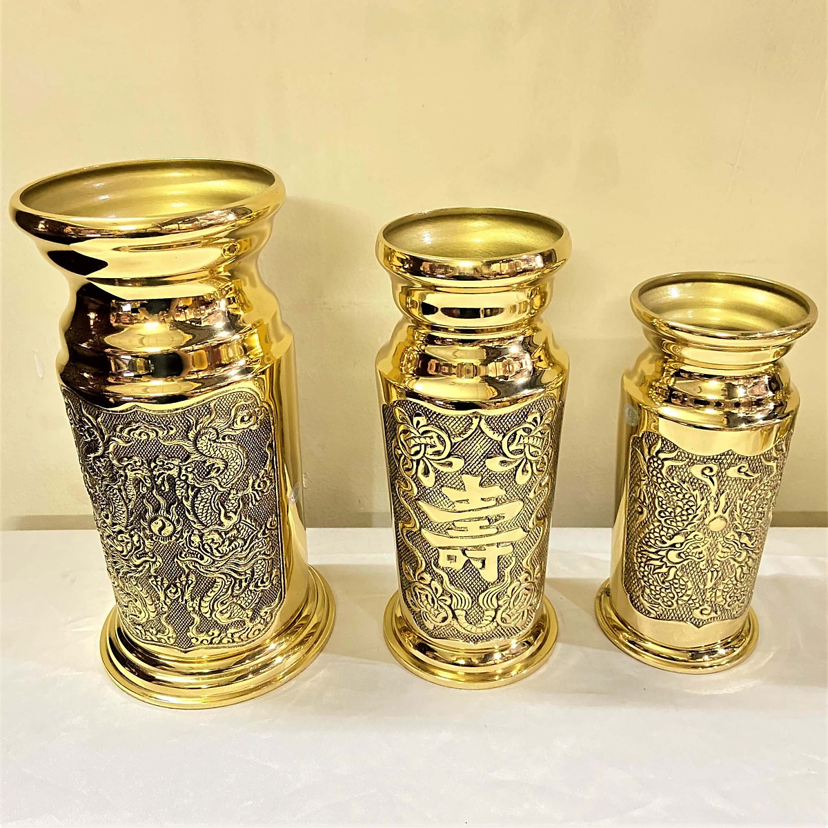 ỐNG ĐỂ NHANG BẰNG ĐỒNG VÀNG HAI MẶT KHẮC tinh xảo KH2988