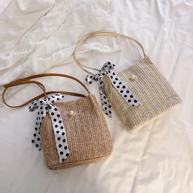 Túi cói làn cói mắt cáo trơn đi biển có nơ, kiểu dáng Vintage, đan thủ công bởi thợ Việt Nam T328