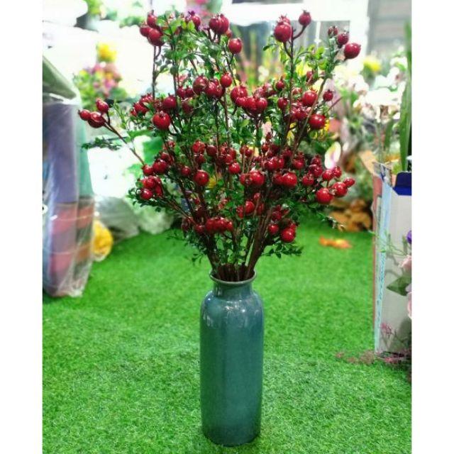 Cành lựu đỏ mini lựu phú quý cao 75cm 3 nhánh - Cành lựu giả trang trí mang lại tài lộc, thịnh vượng