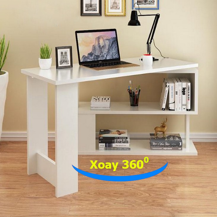 Bàn xoay 360 độ – Bàn học, bàn làm việc kết hợp giá sách, kệ sách