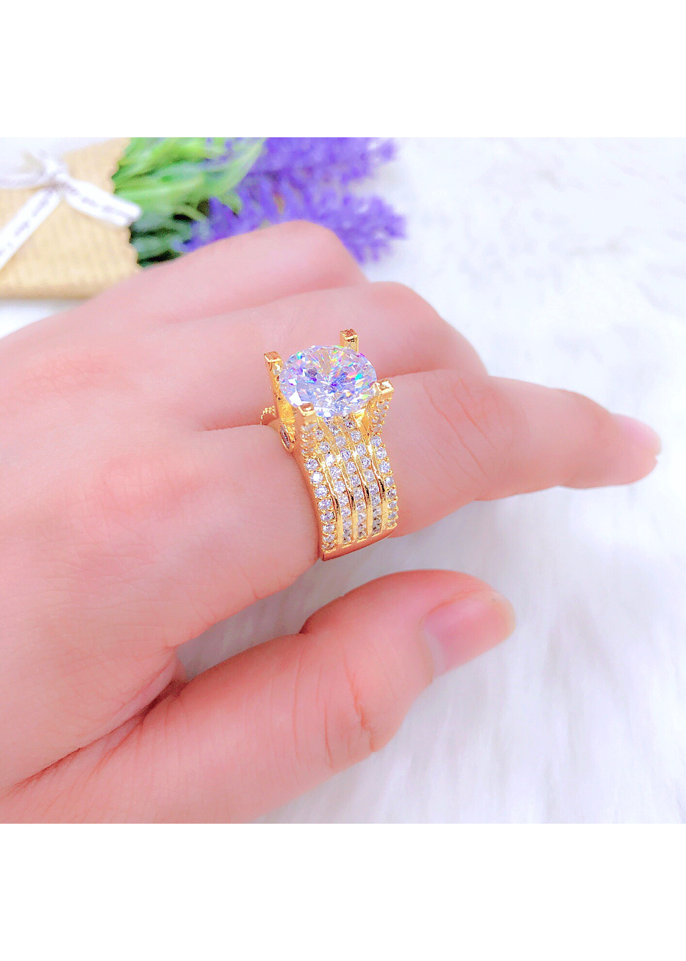 Nhẫn nữ đính xoàn mạ vàng 18k EKHM4123AC