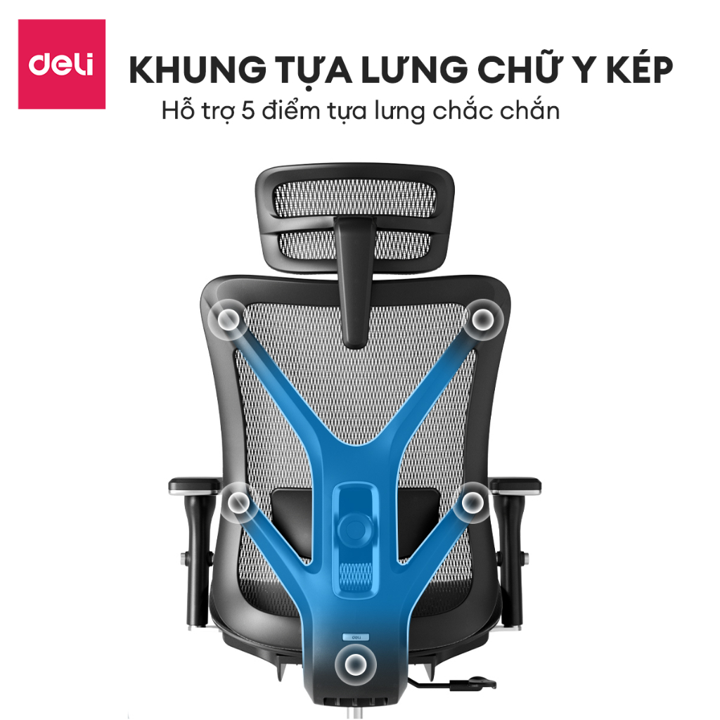 [ ] Ghế Xoay Văn Phòng Công Thái Học Cao Cấp Ngả 125 Độ Có Tùy Chỉnh Tựa Tay, Tựa Cổ Deli  Hỗ Trợ Đốt Sống Cổ Tối Ưu Tư Thế Ngồi - Ghế Giám Đốc Bảo Hành 3 Năm