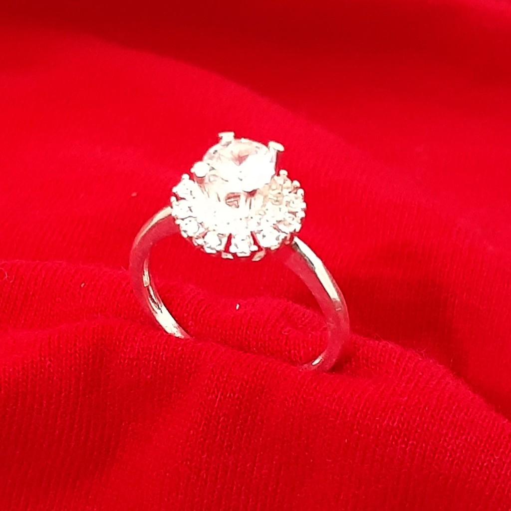 Nhẫn nữ bạc ổ cao gắn kim cương nhân tạo 6 lý chất liệu bạc thật không gỉ không đen ,có thể chỉnh size tay - QTNU16