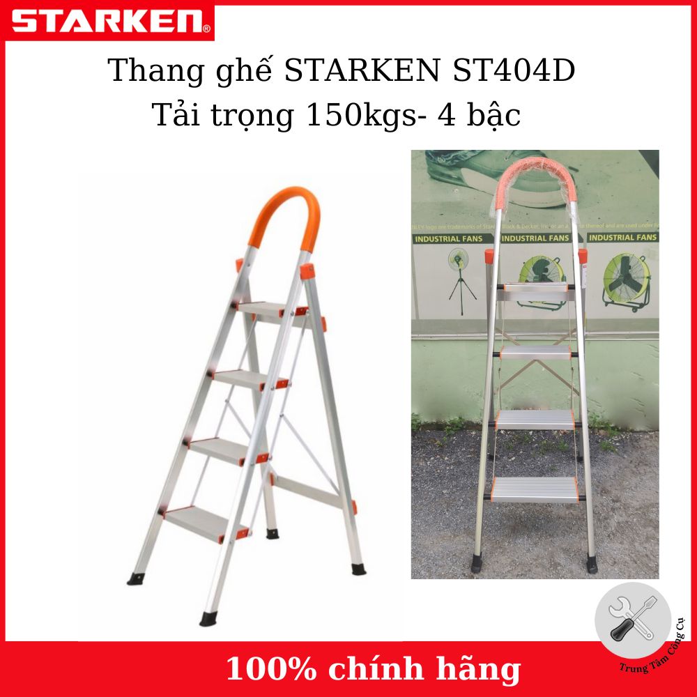 Thang ghế nhôm 4 bậc STARKEN ST204D tải trọng 150kgs- Hàng chính hãng bảo hành 18 tháng