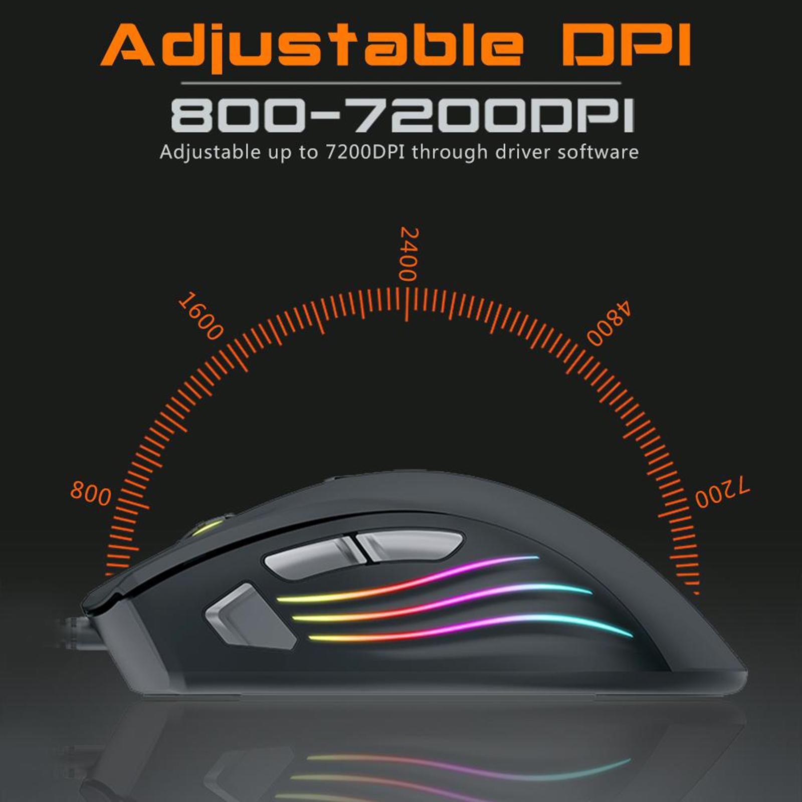 RGB Gaming Mouse Wired, USB Computer Gaming Mice with RGB Lighting/5 DPI Levels/7 Buttons, RGB Gamer Desktop Laptop PC Gaming Mouse for Windows