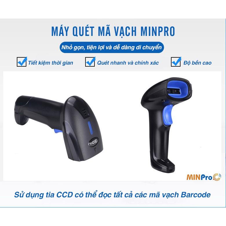 Máy quét mã vạch MINPRO không dây 2.4Ghz, quét mã vạch hàng hóa, công nghệ laser - Bảo hành 1 năm