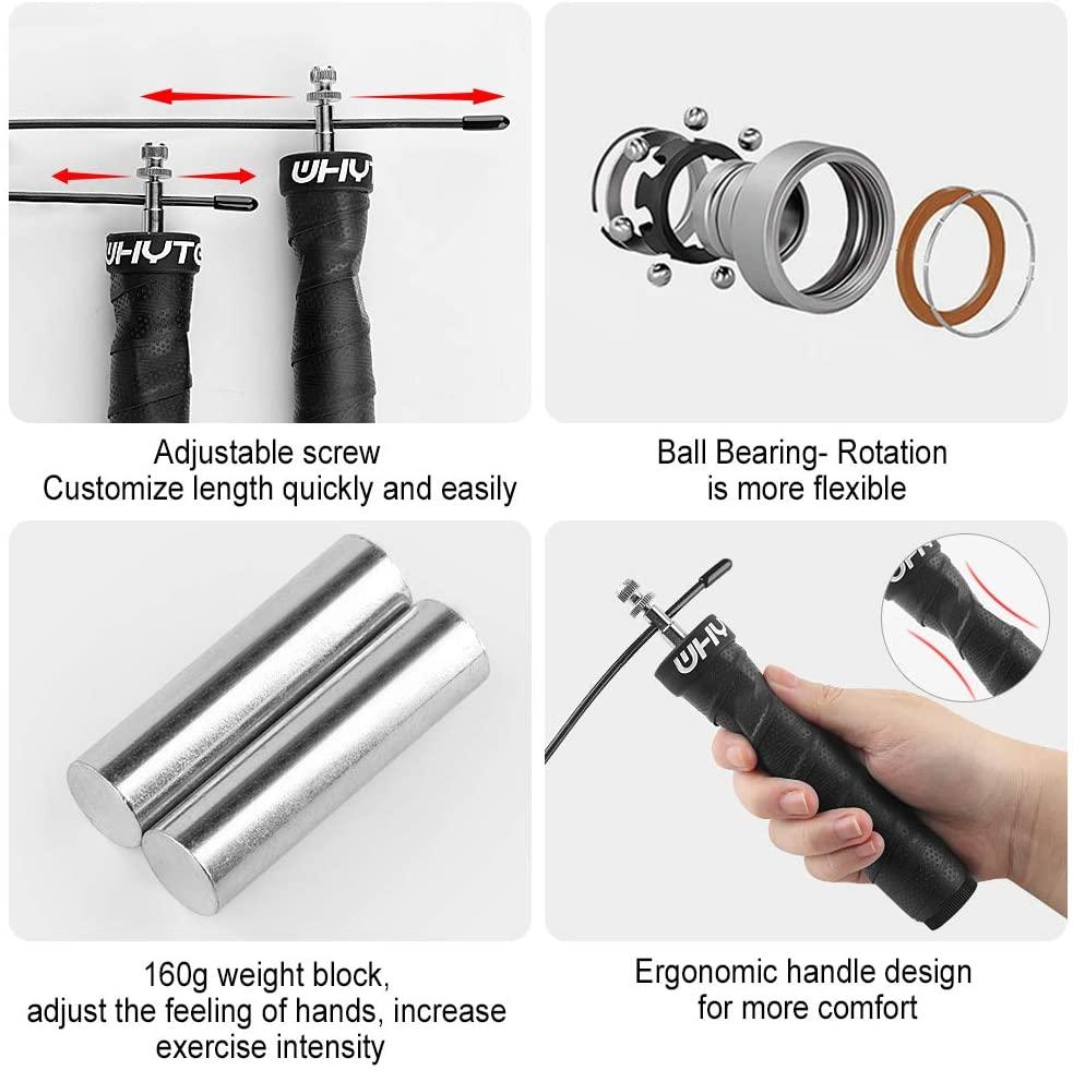 Tập Thể Dục Tốc Độ Có Trọng Số Dây Nhảy Bộ Điều Chỉnh Bỏ Qua Dây Pro Vòng Bi Chống Trơn Trượt Tay Cầm 2.5 Mm/3.4mm Đen Dây