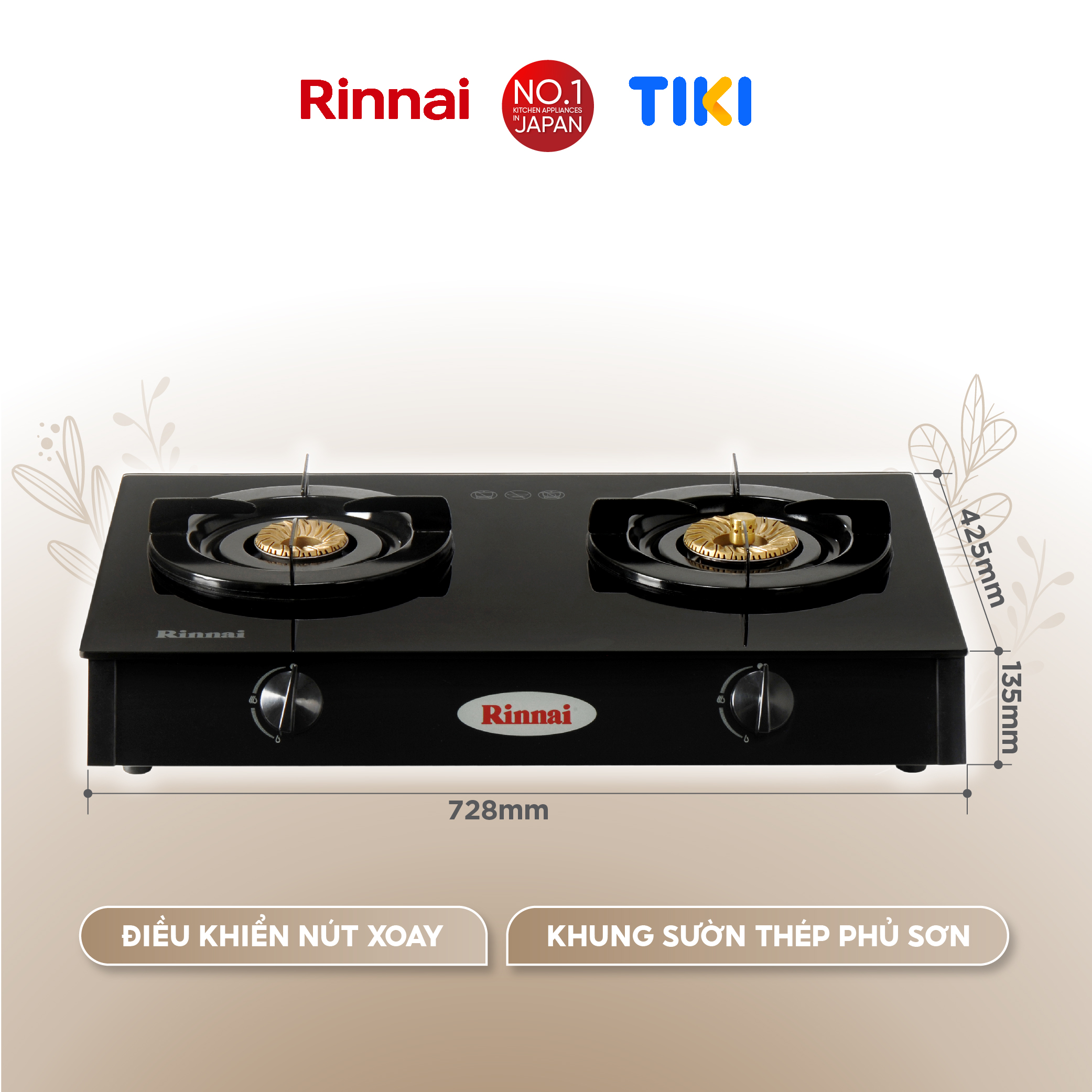 Bếp gas dương Rinnai RV-7Double Glass(B) mặt bếp kính và kiềng bếp men - Hàng chính hãng.