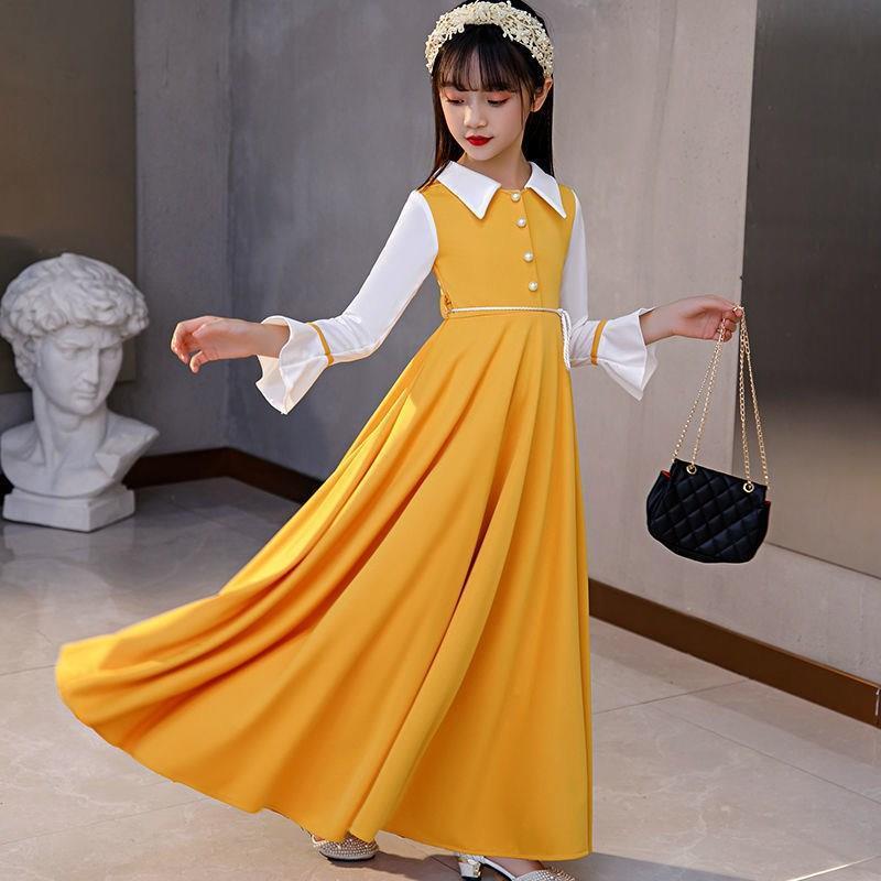 SHUANGYAN Mùa xuân trang phục cô gái váy dài tay áo công chúa váy trung bình lớn trẻ em trang phục tây dài váy lưới cô gái nhỏ