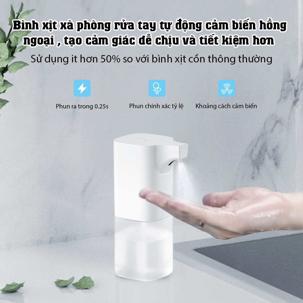 Bình xịt xà phòng rửa tay tự động cảm biến hồng ngoại , Tặng kèm 1 Cục x à bông tạo bọt an toàn