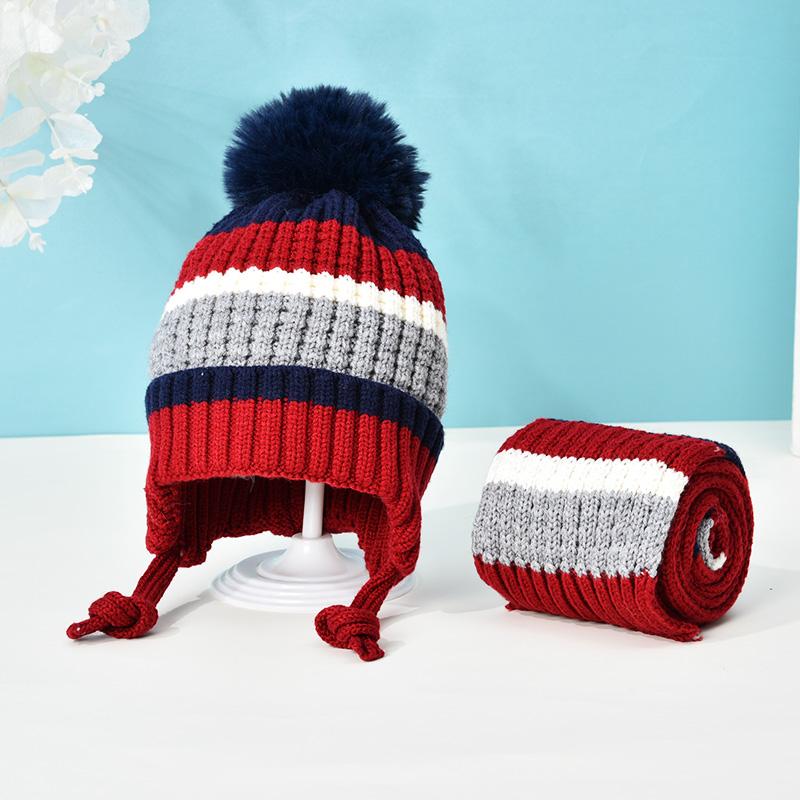 Cô Gái Ngọt Hai Cái Mũ Khăn Bộ Bộ Đội Mũ Trẻ Em Bé Trai Mũ Giả Bóng Pompon Giữ Ấm Mùa Đông dệt Kim Skullies Trẻ Em