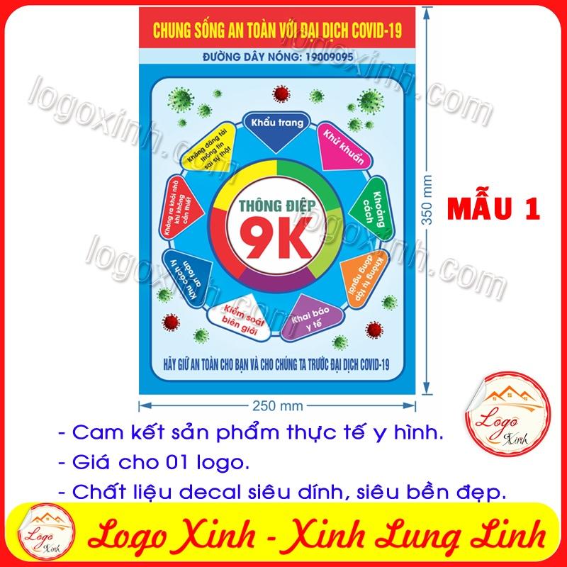 Thông điệp 9K -Logo Poster Sticker - áp phích chống dịch covid cho nhà riêng, cửa hàng, xưởng, nhà máy...